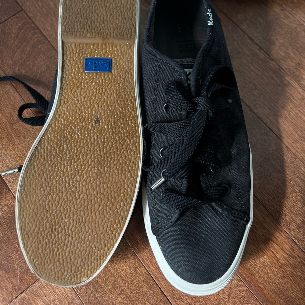 Keds Women’s Platform Black Canvas Sneakers with White Sole